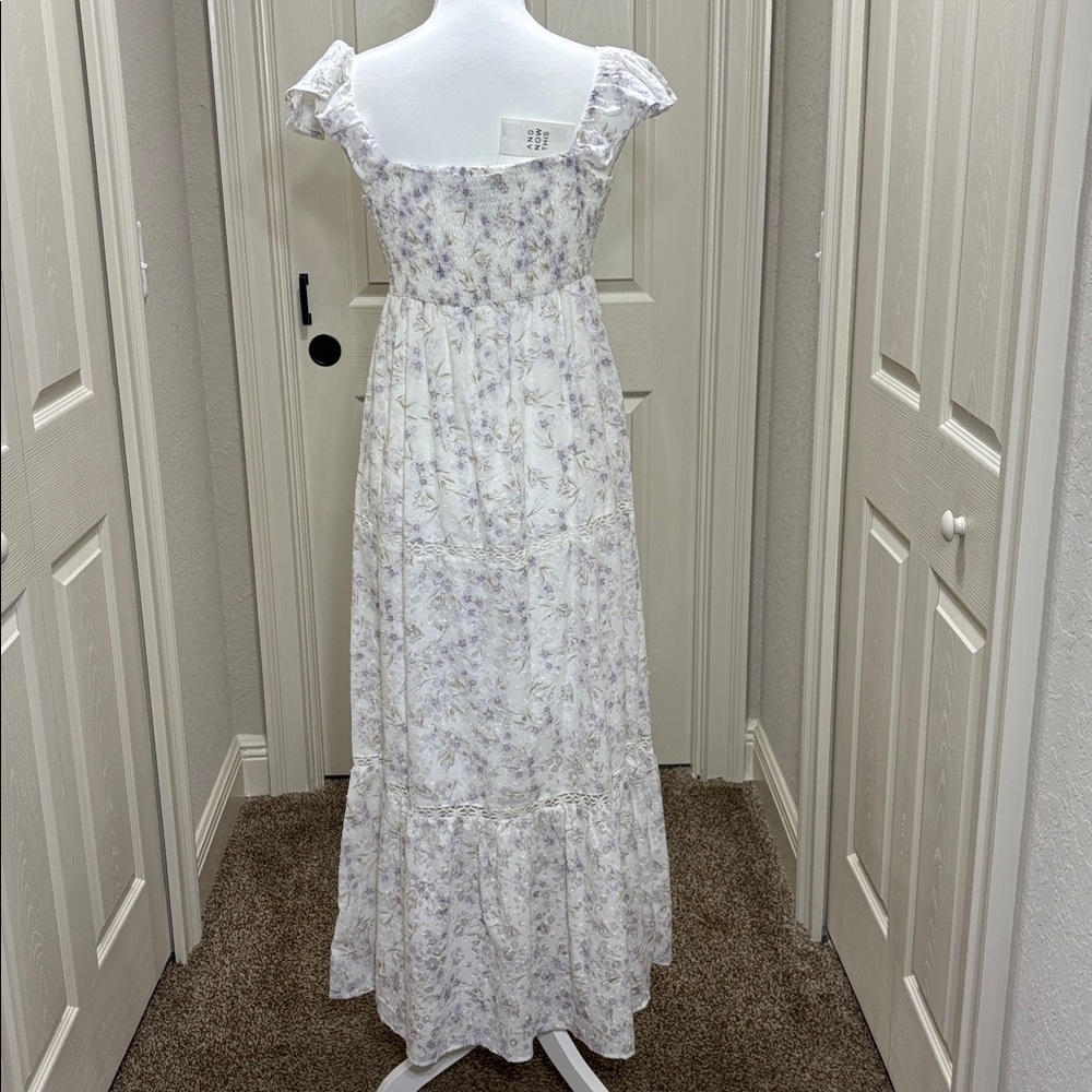 “And Now This” Crochet Trim Empire Waist Floral Maxi Dress White/Lilac NWT SizeS - Picture 10 of 12